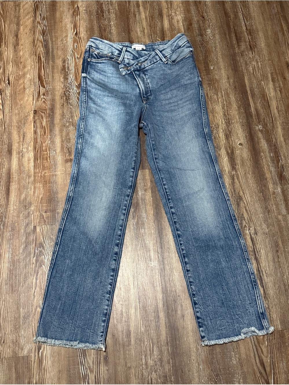 Good American Good Curve Straight Jeans Women's 4/27 Crossover Waist Two Button